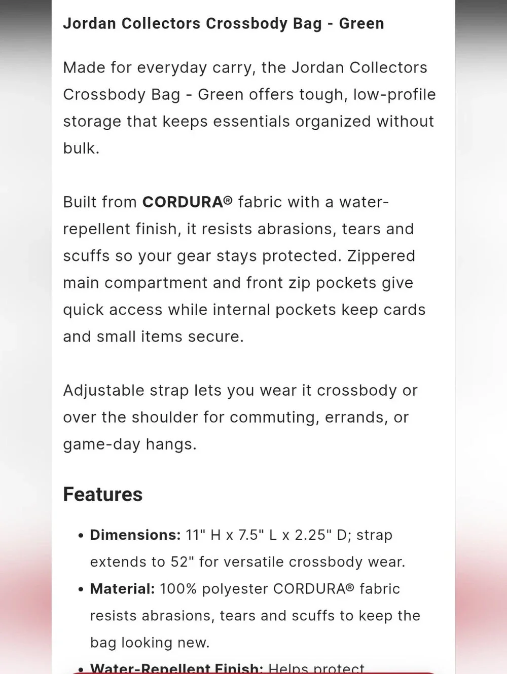 Jordan Collector's Crossbody Sling Bag- Green